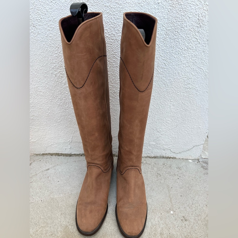 Chanel Interlocking CC Logo Tan Knee-High Leather Riding Boots